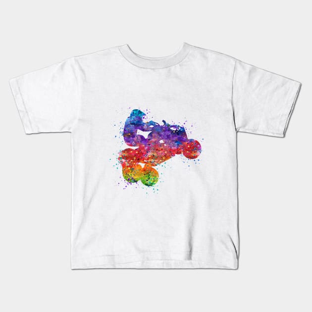 Four Wheeler Riding Boy Watercolor Silhouette Kids T-Shirt by LotusGifts